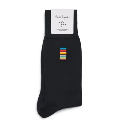 Paul Smith Embroidered Signature Stripe Socks In Black