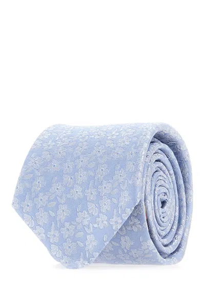 Paul Smith Embroidered Silk Tie In Blue