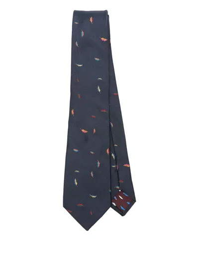 Paul Smith Feather-print Tie In Blue