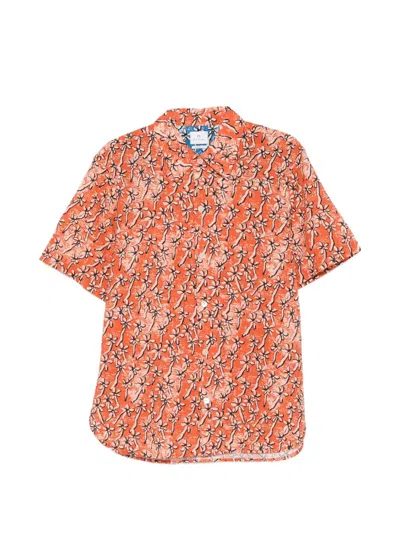 Paul Smith Meadow Floral Cotton Short Sleeve Shirt In Orange