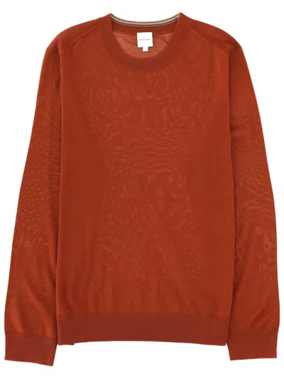 Paul Smith Finely Knit Merino Wool Sweater With Ribbed Details In Brown