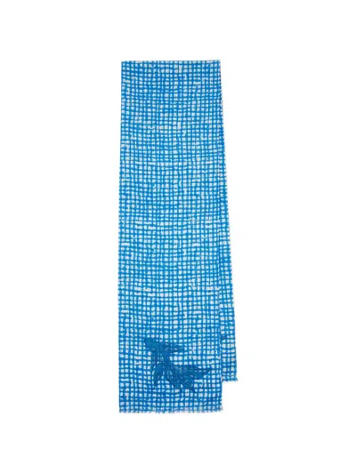 Paul Smith Fish Check-pattern Cotton Scarf In Blue