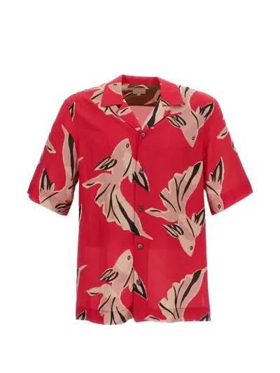 Paul Smith Flowing Oversized Short-sleeve Shirt With Abstract Bird Print In Red