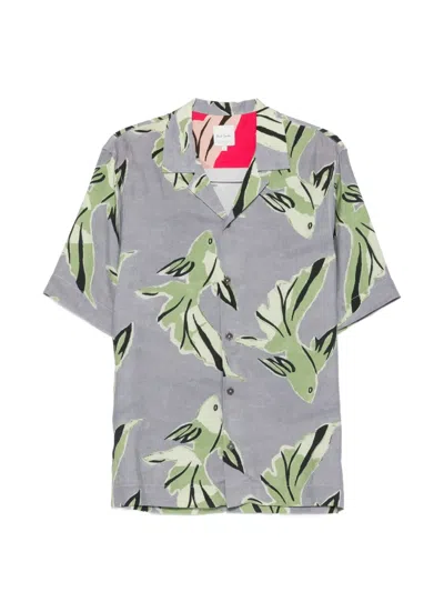 Paul Smith Fish-print Short-sleeve Shirt In Gray