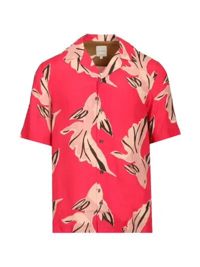 Paul Smith Flowing Oversized Short-sleeve Shirt With Abstract Bird Print In Red