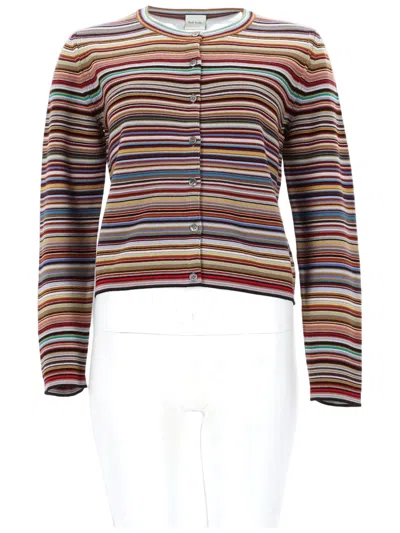 Paul Smith Fitted Cardigan In Vibrant Horizontal Stripe Pattern In Multi