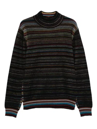 Paul Smith Signature Stripe Waffle Roll Neck Jumper In Black