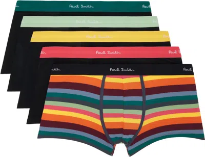 Paul Smith Five-pack Muilticolor 'artist Stripe' Organic Boxer Briefs In Multi