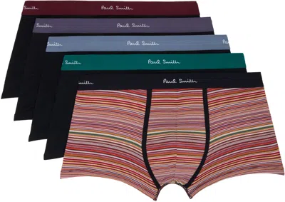 Paul Smith Five-pack Multicolor 'signature Stripe' Mixed Organic-cotton Boxer Briefs