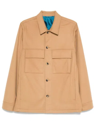 Paul Smith Fleece Shirt Jacket In Braun