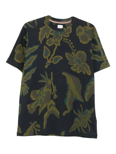 Paul Smith Floral-bird Print T-shirt In Blue