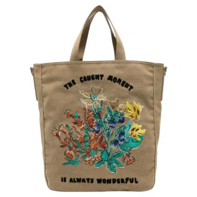 Pre-owned Paul Smith Floral Embroidery Canvas Tote Bag � Beige In Brown