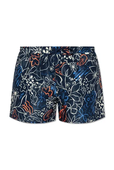 Paul Smith Floral-printed Drawstring Swim Shorts In Blue