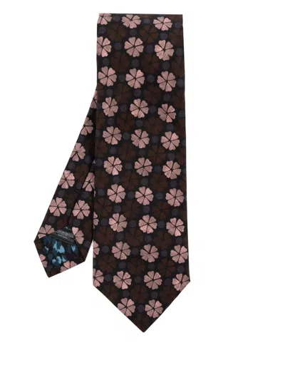 Paul Smith Floral-pattern Cotton Tie In Brown
