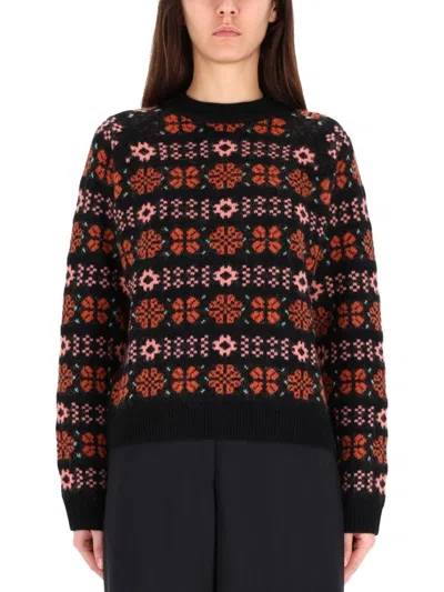 Paul Smith Floral Pattern Merino Wool Sweater In Black