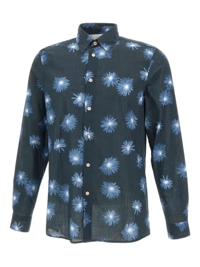 Paul Smith Floral Print Button Shirt In Blue