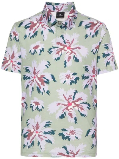Paul Smith Floral-print Cotton Polo Shirt In Military Green