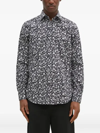 Paul Smith Floral Print Cotton Shirt In Black