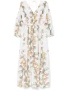 Paul Smith Floral Print Maxi Dress With Deep V-neckline And Tie Waist In White