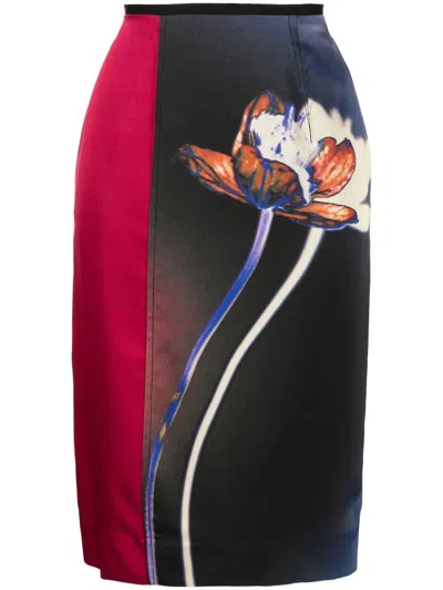 Paul Smith Floral-print Midi Skirt In Black