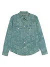 Paul Smith London Floral Cotton Denim Western Snap-up Shirt In Blue