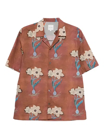 Paul Smith Camp Collar Floral Short Sleeve Shirt In Brown