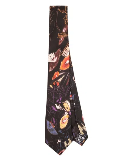 Paul Smith Floral-print Silk Scarf In Brown