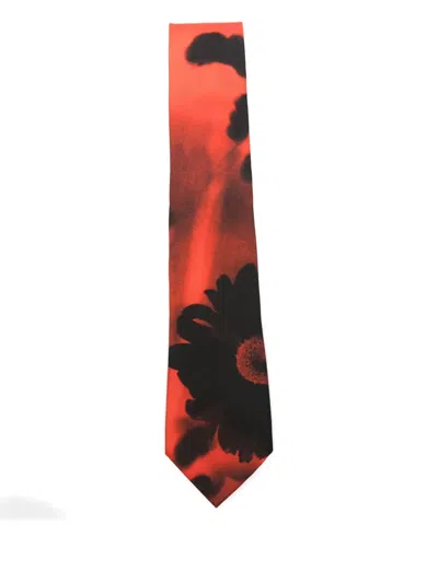 Paul Smith Floral-print Silk Tie In Orange