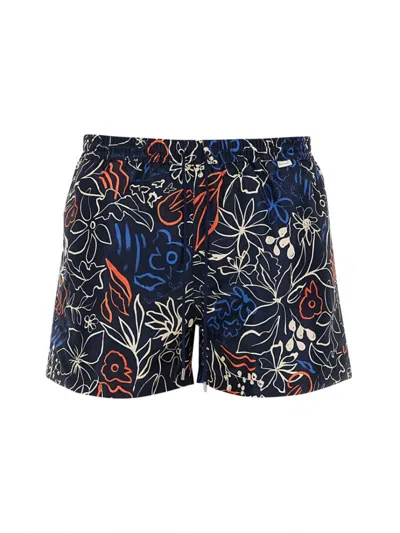 Paul Smith Floral Print Swimsuit With Elastic Waistband In Blue