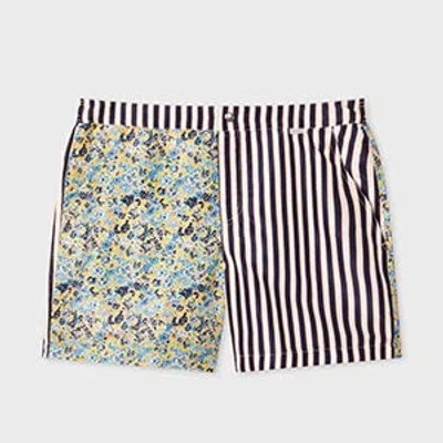 Paul Smith Floral Stripe Print Swim Shorts Blue In Multi