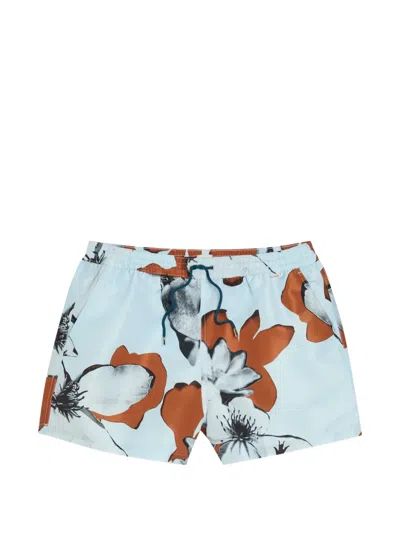 Paul Smith Floral-print Drawstring Swim Shorts In Blue
