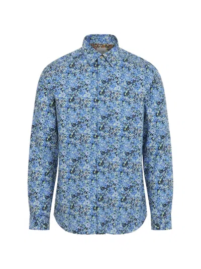Paul Smith Floral-print Long-sleeve Shirt In Blue