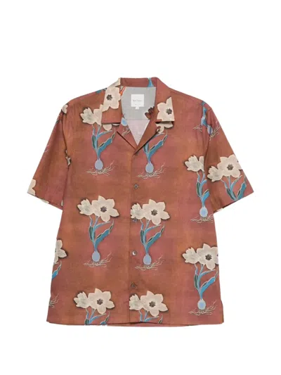 Paul Smith Camp Collar Floral Short Sleeve Shirt In Brown