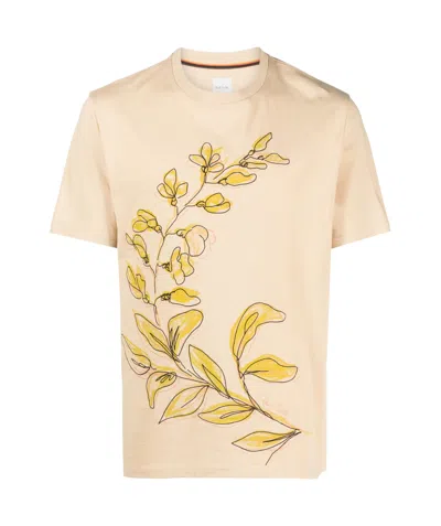 Paul Smith Flower Embroidered T-shirt In Nude