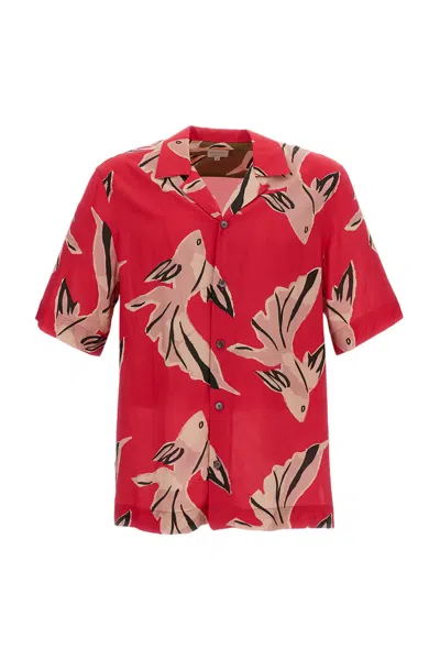 Paul Smith Flowing Oversized Short-sleeve Shirt With Abstract Bird Print In Red