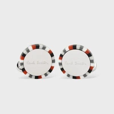Paul Smith For Manchester United - Red Striped Edge Circular Cufflinks In Multi