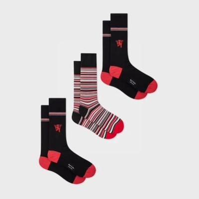 Paul Smith For Manchester United - Stripe And Plain Socks Three Pack Multicolour