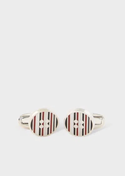 Paul Smith For Manchester United - Stripe Button Cufflinks Multicolour In Metallic