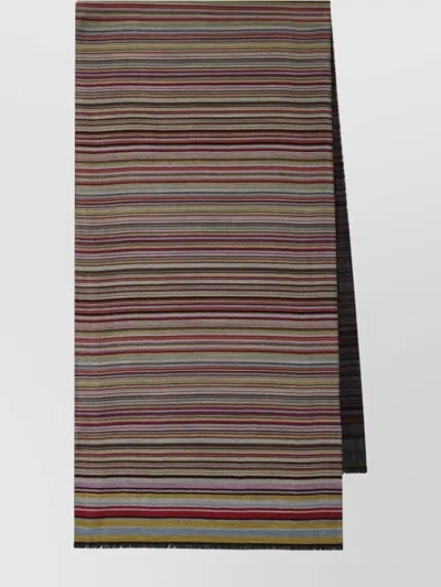 Paul Smith Frayed Edge Striped Pattern Wraparound Scarf