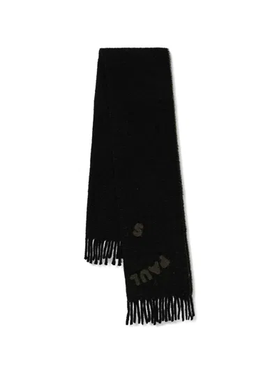 Paul Smith Fringed Logo Scarf In Black