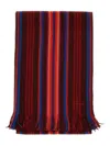 Paul Smith Fringed Merino Wool Scarf With Vertical Stripes In Red