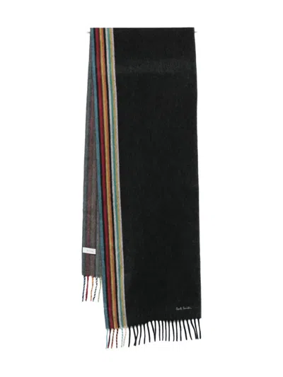 Paul Smith Fringed Cashmere Scarf With Accents In Black
