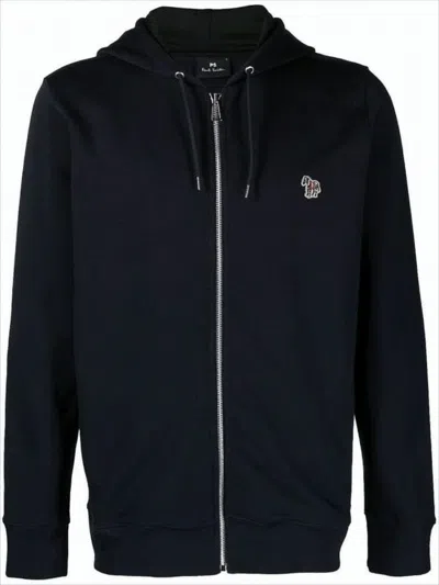 Paul Smith Full Zip Hooded Sweatshirt With Embroidered Detail In Black