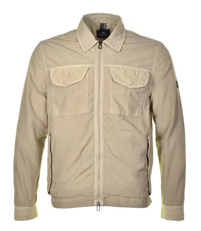 Paul Smith Full Zip Nylon Jacket Medium Beige In Green