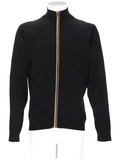 Paul Smith Full-zip Black Cardigan With Multicolored Stripe Detail