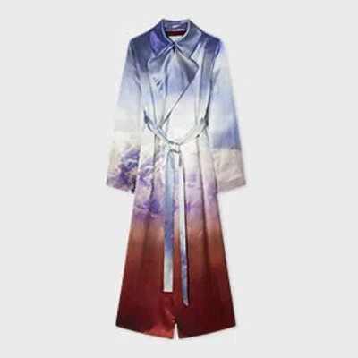 Paul Smith + Gabriela Hearst - Lyra Blue Mountain Print Silk Wrap Trench Coat Red