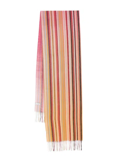Paul Smith Signature Stripe Wool Scarf In Brown