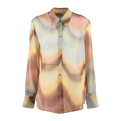 Paul Smith Gradient Wave Crinkled Georgette Blouse In Multi
