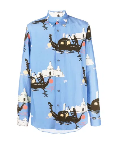 Paul Smith Graphic-print Long-sleeve Shirt In Blue