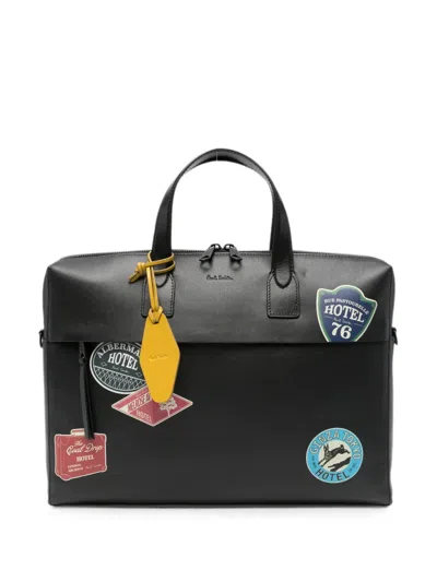 Paul Smith Graphic-print Leather Briefcase In Black